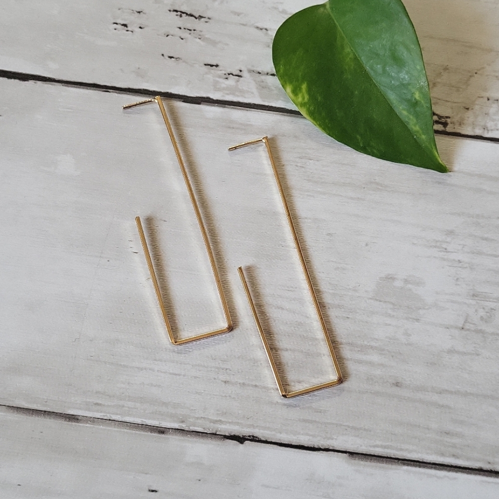 Elongated Rectangular 18 Karat Gold Filled Earrings